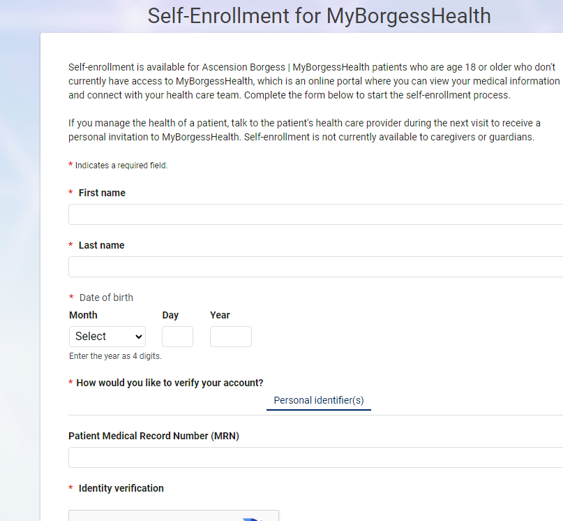 Borgess Health self enrollment